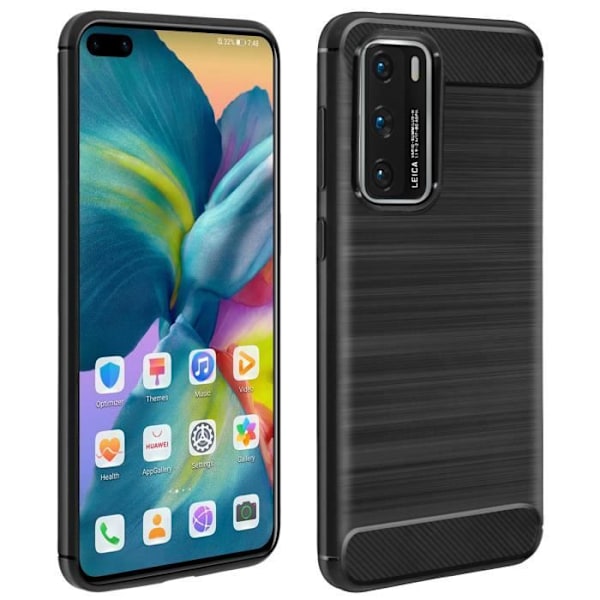 Bagcover - AVIZAR - Huawei P40 - Blød - Carbon Finish - Beskyttelse mod Stød og Ridser Svart
