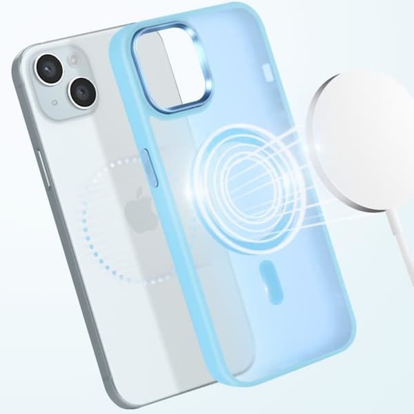 Coque MagSafe - Frost Farve - iPhone 15 Plus/14 Plus - Mat Bag - Blød Kant - Antitræks Blå