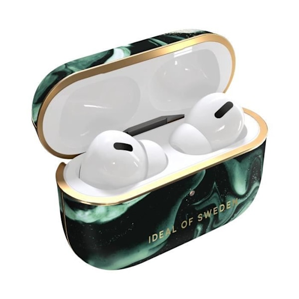 Marmoroitu AirPods Pro 2 -kotelo Tyylikäs Golden Olive Marble iDeal of Sweden Tummanvihreä Grön