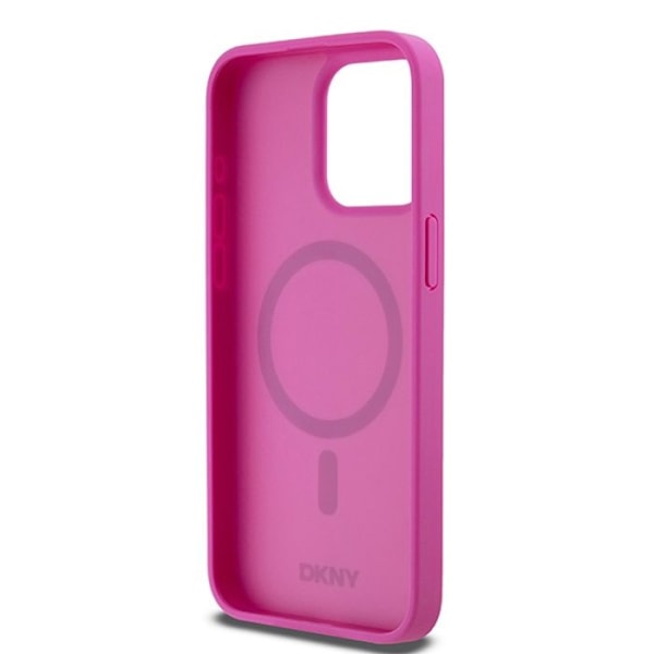Coque iPhone 15 Pro Max - DKNY Läder Monogram Mönster Metall Logotyp MagSafe (DKHMP15XPSHRPSP) - Rosa rosa