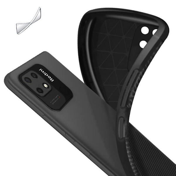 AVIZAR Skyddsfodral för Xiaomi Redmi 10C - Hård - Kolfibereffekt - Stötsäker och anti-skrapa Svart