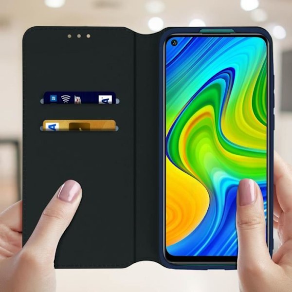 Hölster - AVIZAR - Xiaomi Redmi Note 9 - Ekologiskt läder - Stöd funktion - Blå Blå