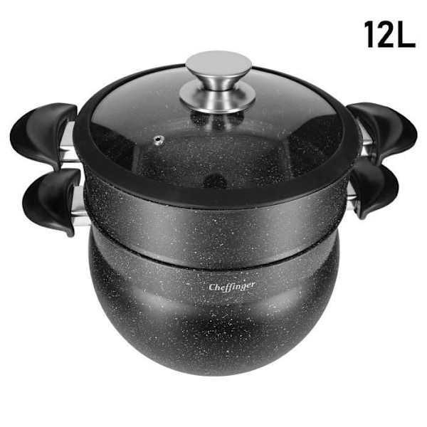 Marmite til Couscous - Cheffinger - 6L - Non-stick - Marmoreringseffekt - Stødresistent Svart