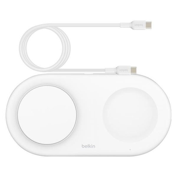 Ladestation - BELKIN - Qi2 Magnetic - Double Base - 15W - Hvid Vit