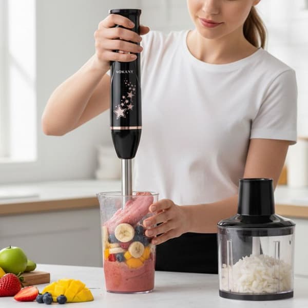 Stavblender 600W - SOKANY - 4 i 1 - Hakker - Piskeris - Grå Grå