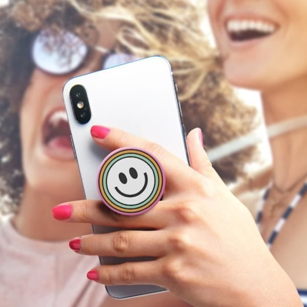 PopGrip - POPSOCKETS - Flerfärgad smileydesign - Ultralätt - Infällbar - Videostöd Flerfärgad