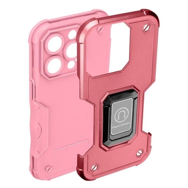 iPhone 14 Pro Shockproof Hybrid Cover med Magnetisk Ring Holder Pink Rosa