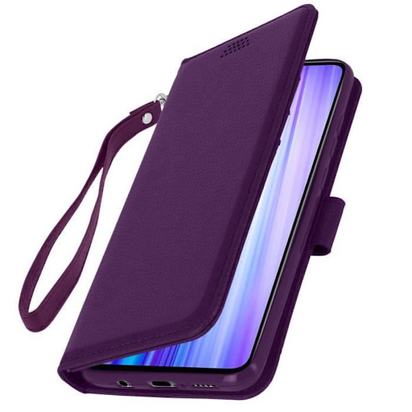 Etui - AVIZAR - Xiaomi Redmi Note 8 Pro - Øko-læder med struktur - Kortlomme - Videostøtte Lila