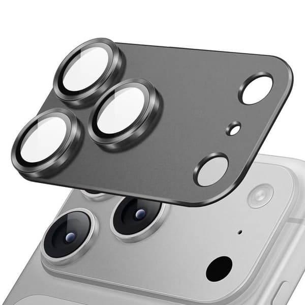 Beskyttelseskamera til iPhone 18 Pro Max i hærdet glas med mørkegrå titaniumramme