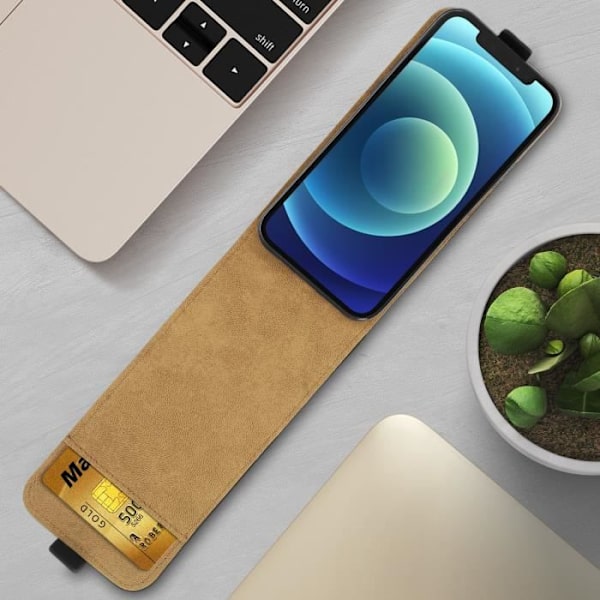 iPhone 12/12 Pro-fodral - AVIZAR - Vertikal klaff - Ekologiskt läder svart - Heltäckande skydd - Kortfack Svart