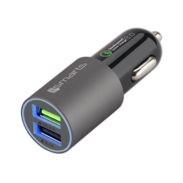 Bilcigarettænderoplader Hurtigopladning - 6A 2 USB-porte - 4Smarts Sort