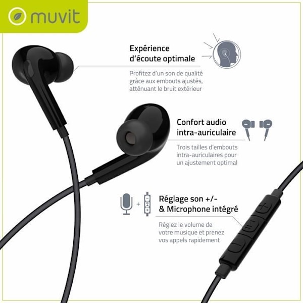 In-ear hörlurar - MUVIT - USB-C - Mikrofon - Volymkontroll - HD-ljud Svart