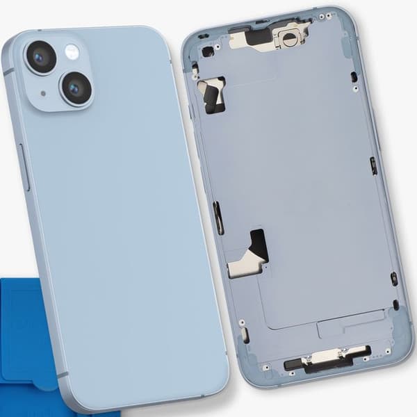 Komplet Chassis til iPhone 14 med Bagglas og Kamera Linser Blå Blå