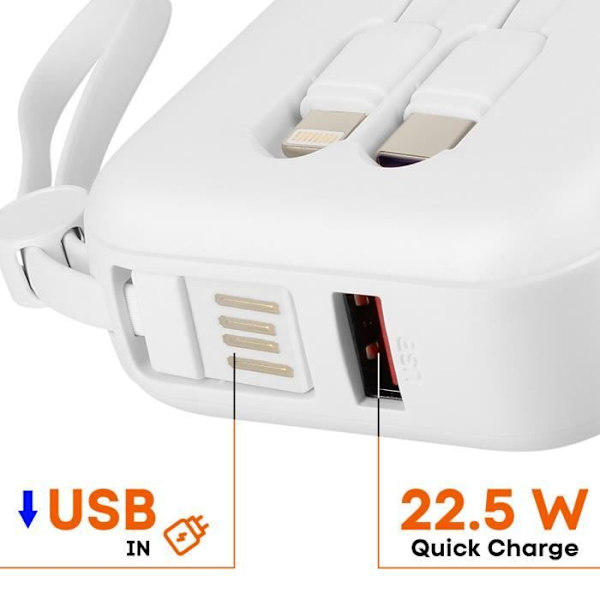 Externt batteri 10000mAh + Lightning och USB C-kablar Kompakt LinQ Vit