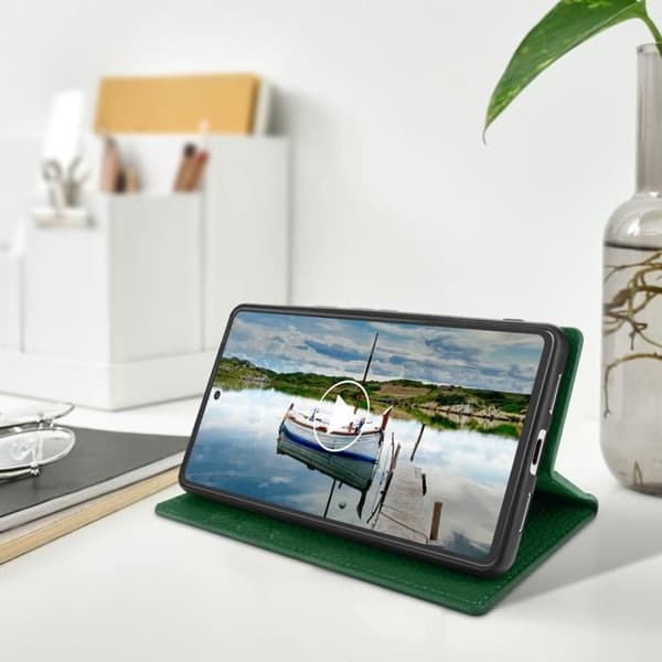 AVIZAR Wallet Cover til Google Pixel 7 - Grønt tekstureret læder - Videounderstøttelse - Hard Shell Grön