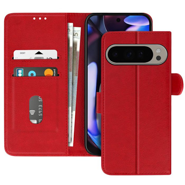 Fodral för Google Pixel 9 Pro XL Flip Wallet och Video Stöd Röd Röd