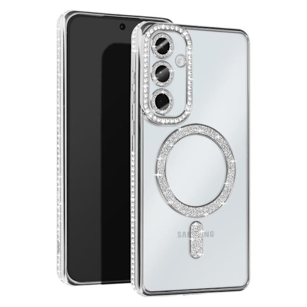 Diamant etui til Samsung Galaxy A55 MagSafe Contour Rhinestone Silver Grå