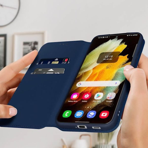Plånboksfodral - Samsung - Galaxy S22 Plus - Blå - Syntetläder - Videostöd Blå
