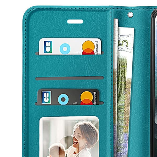 Pungetui til Samsung Galaxy S21 med Mayaxess Turquoise håndledsrem Blå