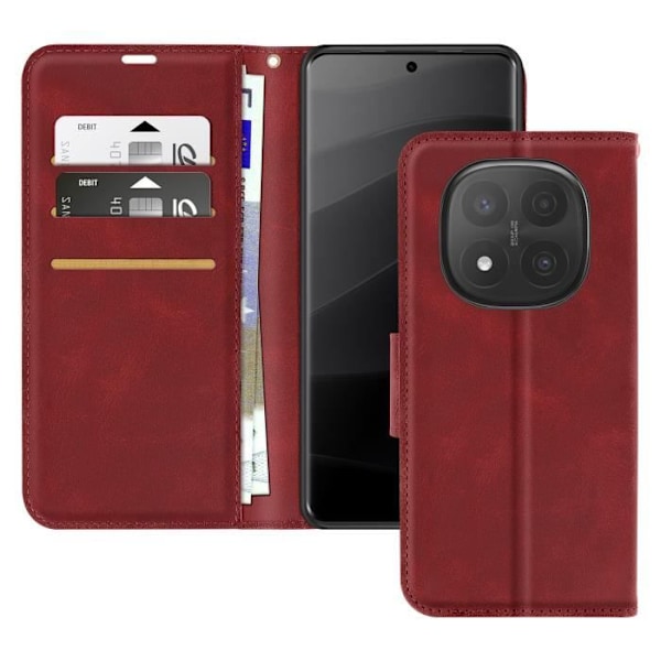 Redmi Note 14 Pro ja 14 Pro Plus Lompakko Rannekkeella Bordeaux Röd