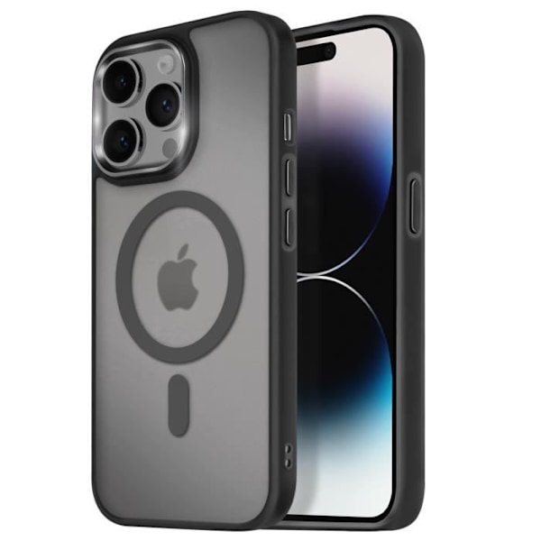 Coque MagSafe för iPhone 14 Pro Max Matt Frostad Bakgrund Svart Kant Svart