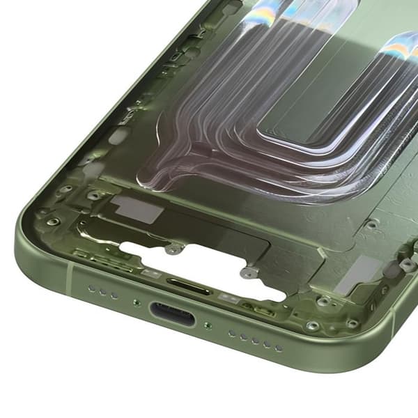 Erstatningscentralchassis til iPhone 17 med mørkegrøn varmeledning Grön
