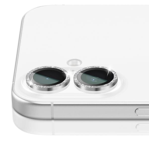 Skyddskamera för iPhone 16 Plus med glittrande härdat glas, repbeständig Zanaé Silver Grå