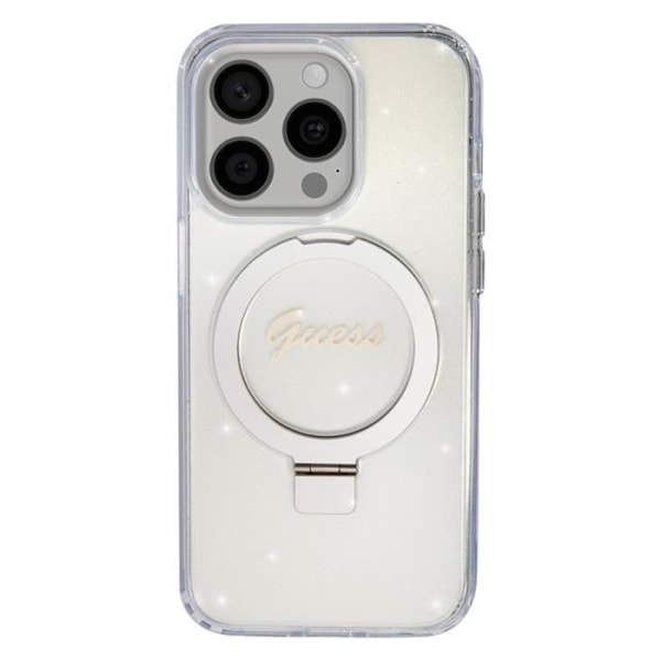 Coque MagSafe för iPhone 15 Pro Glittrande i Silikon Med Förhöjda Kanter Guess Silver Grå