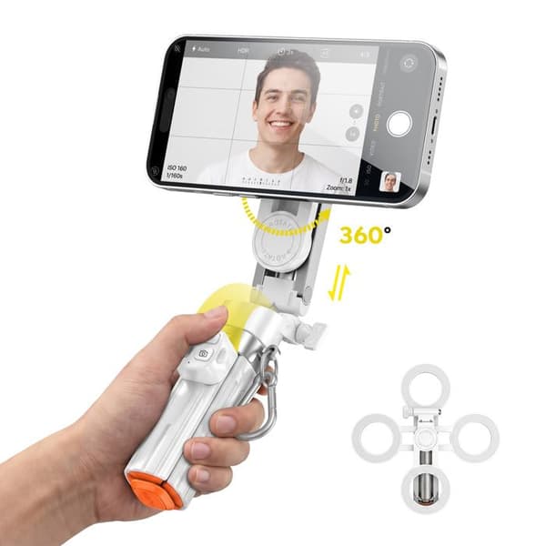 Selfie Perche MagSafe til Smartphone med Auto-Pop Stativ og Hvidt Greb