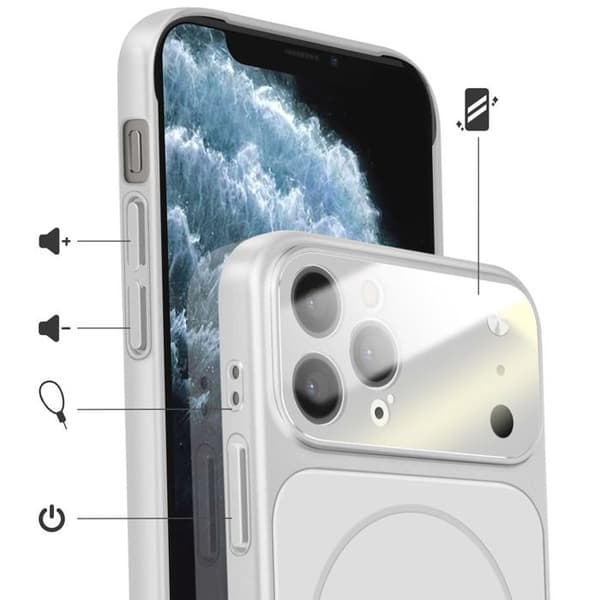 iPhone 11 Pro Max Cover Kompatibel med MagSafe AG Glas Mat Sølv Finish Grå