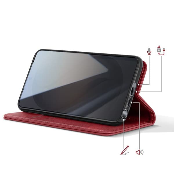 Folio Plånboksfodral för Galaxy S26 Ultra Läderlook med Videostöd Röd Röd