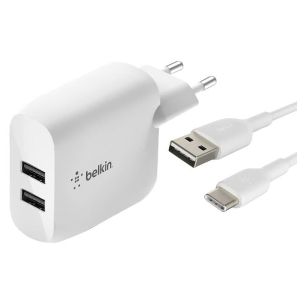 Belkin Boost Charge 24 W Dual USB -verkkolaturi 1 m USB-C-kaapelilla valkoinen