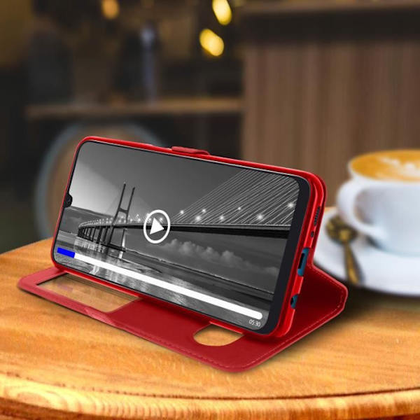Housse - AVIZAR - Samsung Galaxy A50 - Blød Skal - Dobbelt Vindu Beskyttelse - Rød Röd