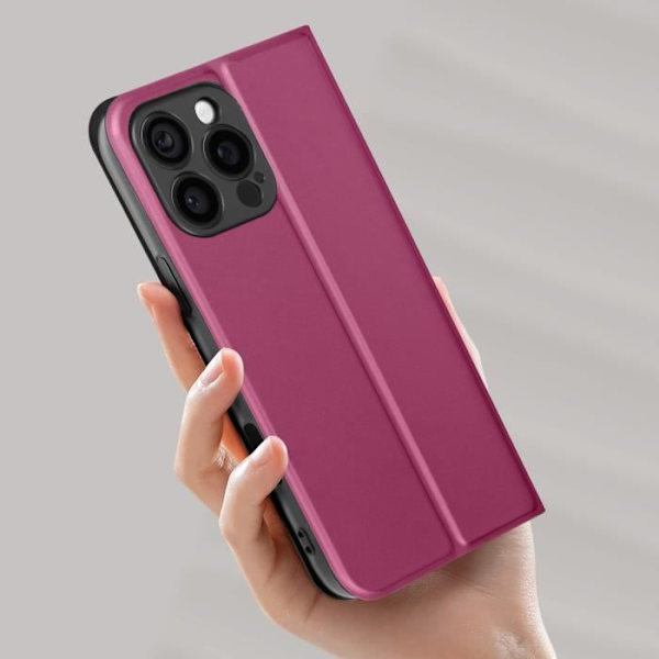 Fodral till iPhone 16 Pro Max - AVIZAR - Soft touch - Korthållare - Videostöd - Burgundy Röd