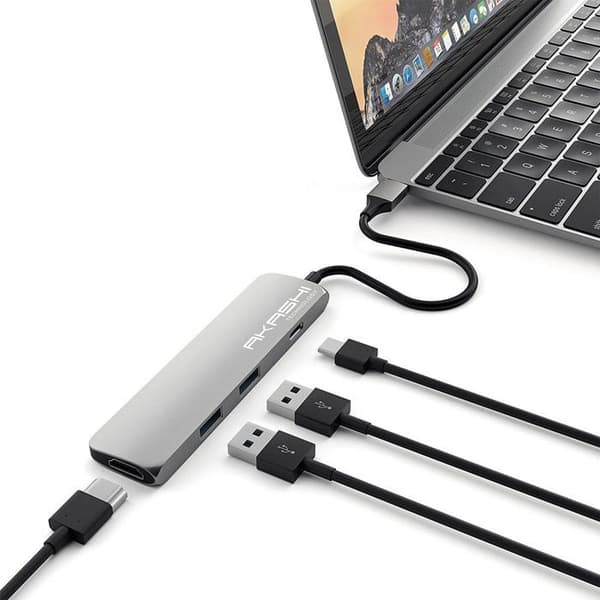 Hub USB Typ C - Akashi - 4 i 1 - HDMI 4K - 2 USB 3.0-portar - Plug & Play