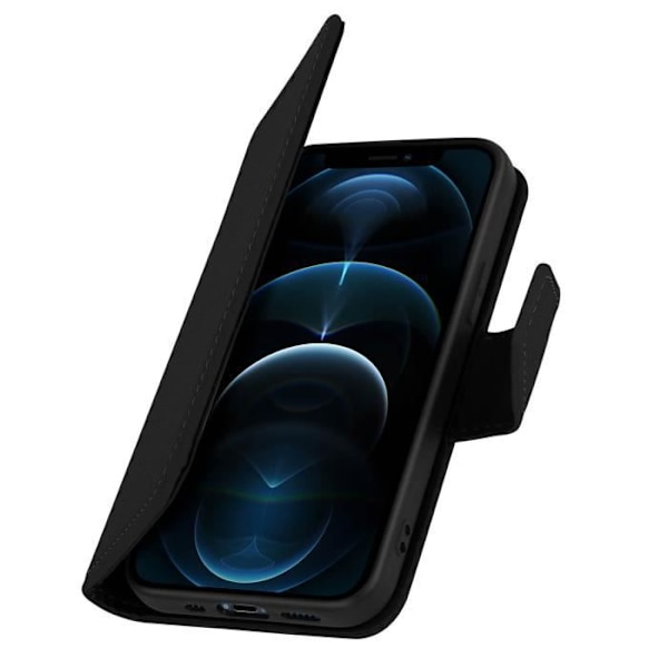 iPhone 12 Pro Max etui i premium okselæder med kortholder og stativfunktion - AVIZAR - Sort Svart