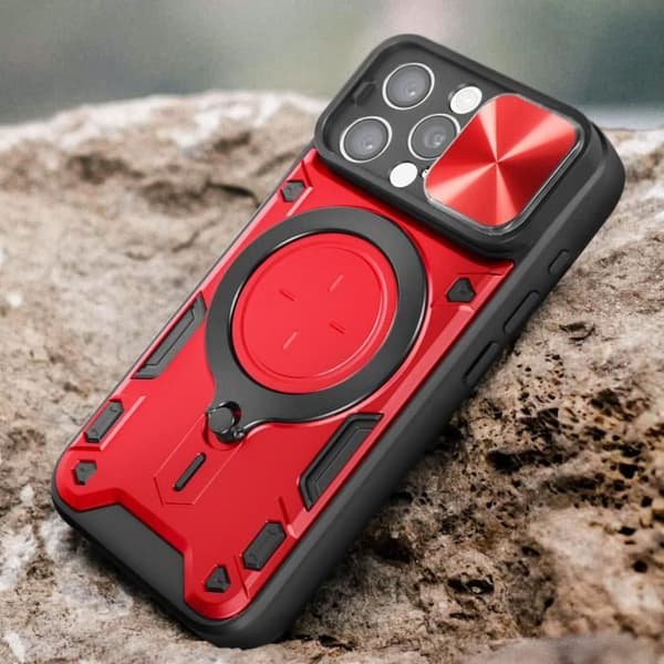 Coque MagSafe - Röd - iPhone 15 Pro Max - Kameraskydd - Videostöd - Bi-material Röd