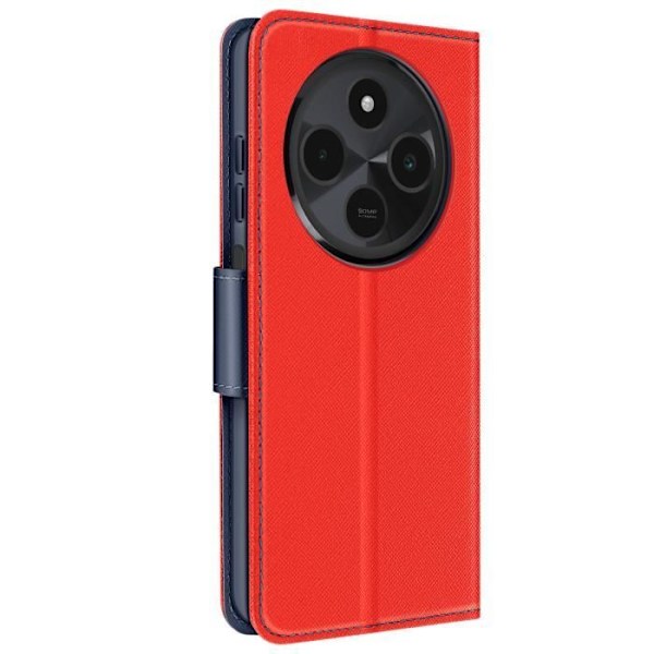 Etui för Xiaomi Redmi 14C Plånbok Läder Saffiano Fancy Blå / Röd Röd