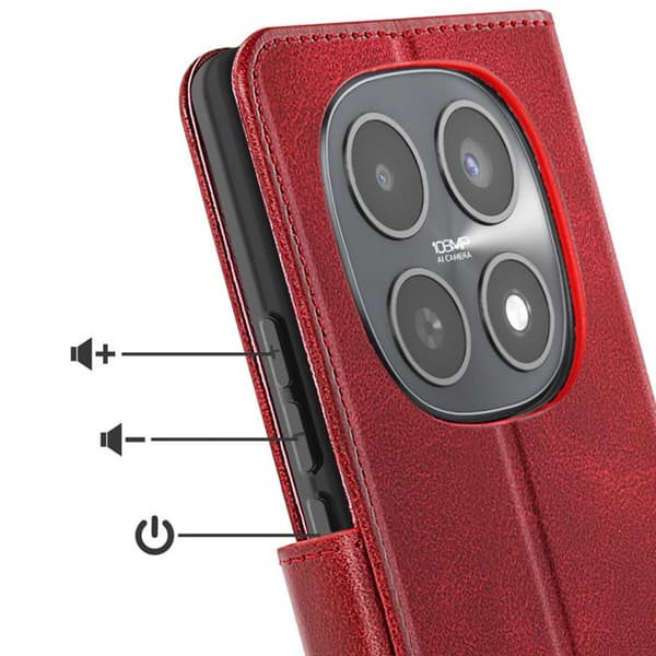 Fodral för Redmi Note 15 5G Läderlook med kortfack och ställfunktion Röd Röd