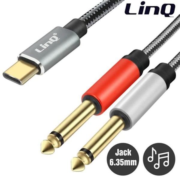 Audiokaapeli Type-C uros / 2 liitin 6,35 mm uros nailon punottu 1,5 m