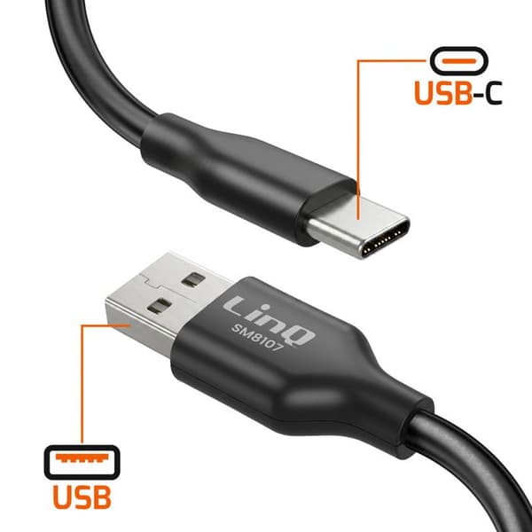 USB-C til USB-A PD 36W 4A Magnetisk Selv-Opbevarende 1.2m LinQ Sort Svart