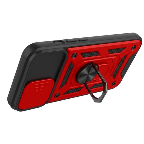 Coque Anneau til iPhone 16e med Skydelåg til Kamera og Magnetisk Ring Mayaxess Rød / Sort Röd