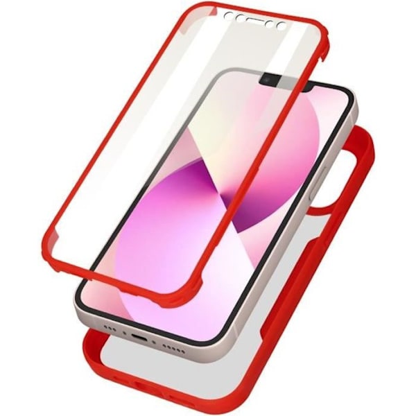 Kokonaiskuori - AVIZAR - iPhone 13 - Takana Plexiglas - Edessä Polymeri - Punainen Röd