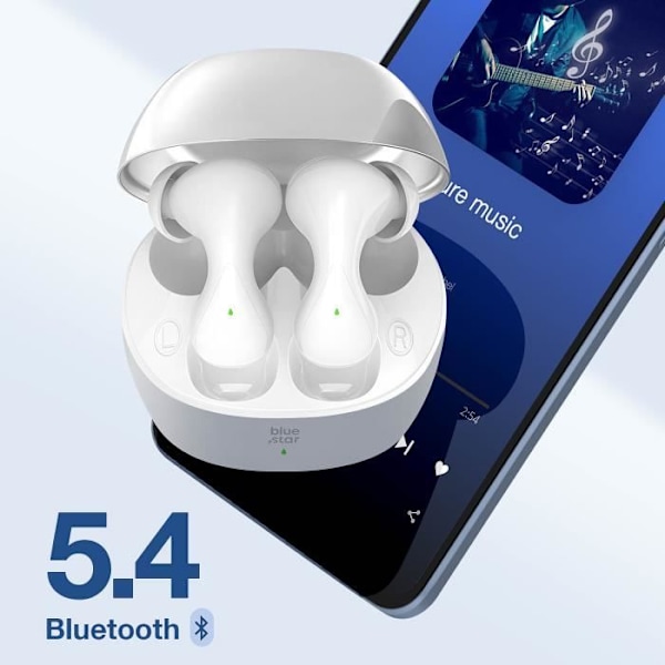 Vattentåliga trådlösa in-ear-hörlurar IPX4 med laddningsetui Blue Star Vit Vit