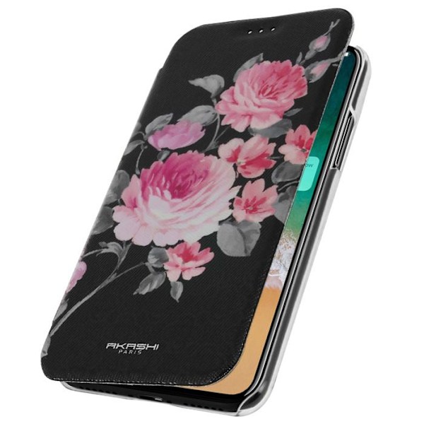 Hus iPhone X / XS Plånboksfodral Lotusblomma Akashi Transparent Skal Svart