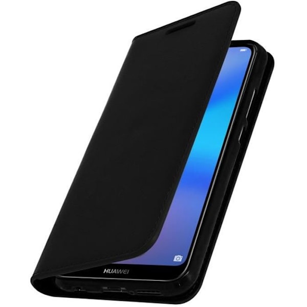 Huawei P20 Lite Fodral - AVIZAR - Plånboksfodral i läder - Svart - Videostöd - 3 kortplatser Svart