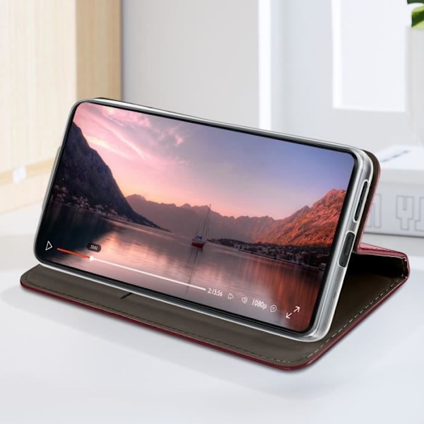 Fodral för Motorola Moto G85 magnetisk flipkorthållare Burgundy Röd