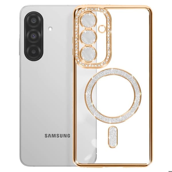 Fodral för Galaxy A27 Kompatibel med MagSafe med Guld Strassad Kant Gul