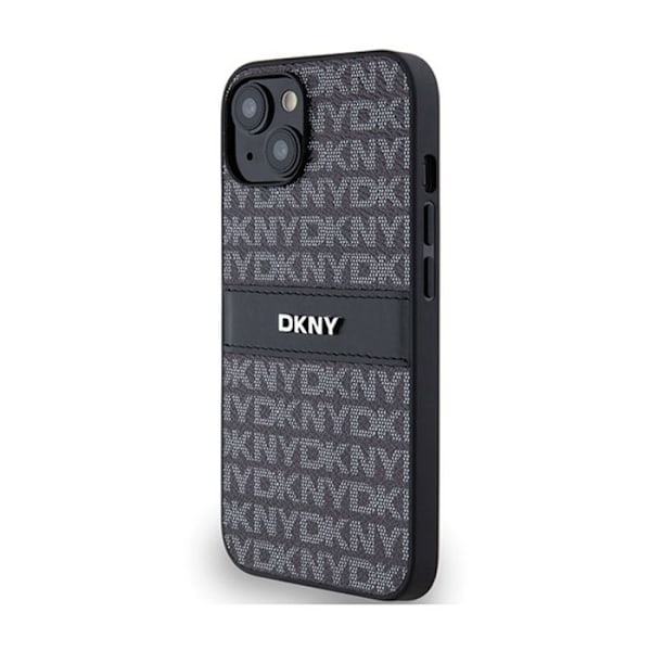 DKNY Leather Mono Stripe & Metal Logo - Fodral för iPhone 14/15/13 (svart)