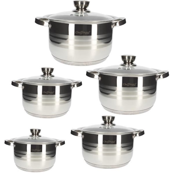 Marmitter - Cheffinger - 16/18/20/22/24 cm - Rustfrit stål - Glaslåg - Kompatibel med alle varmekilder Grå